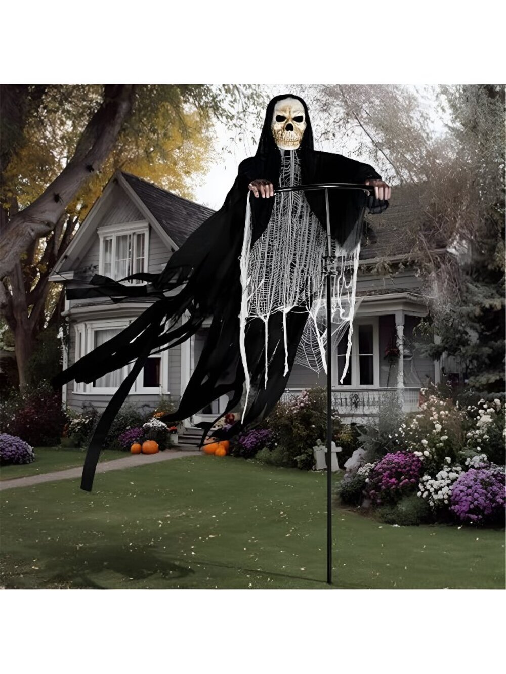 5.9Ft Halloween Grim Reaper Decorations Outdoor Rotatable Flying Scream